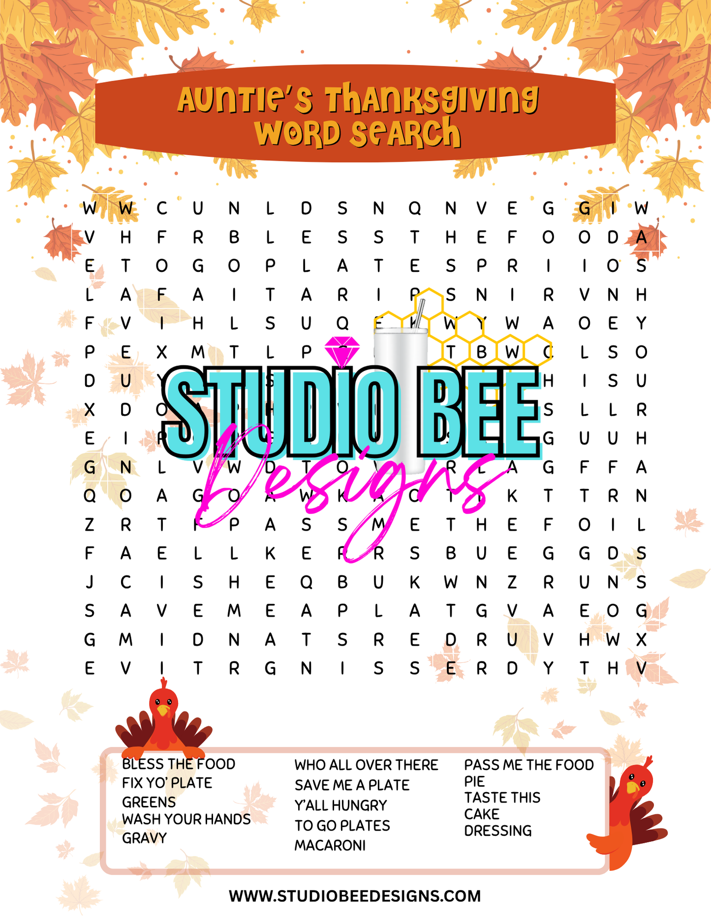 🦃 Auntie’s Thanksgiving Word Search (FREEBIE!) ***INSTANT DOWNLOAD***