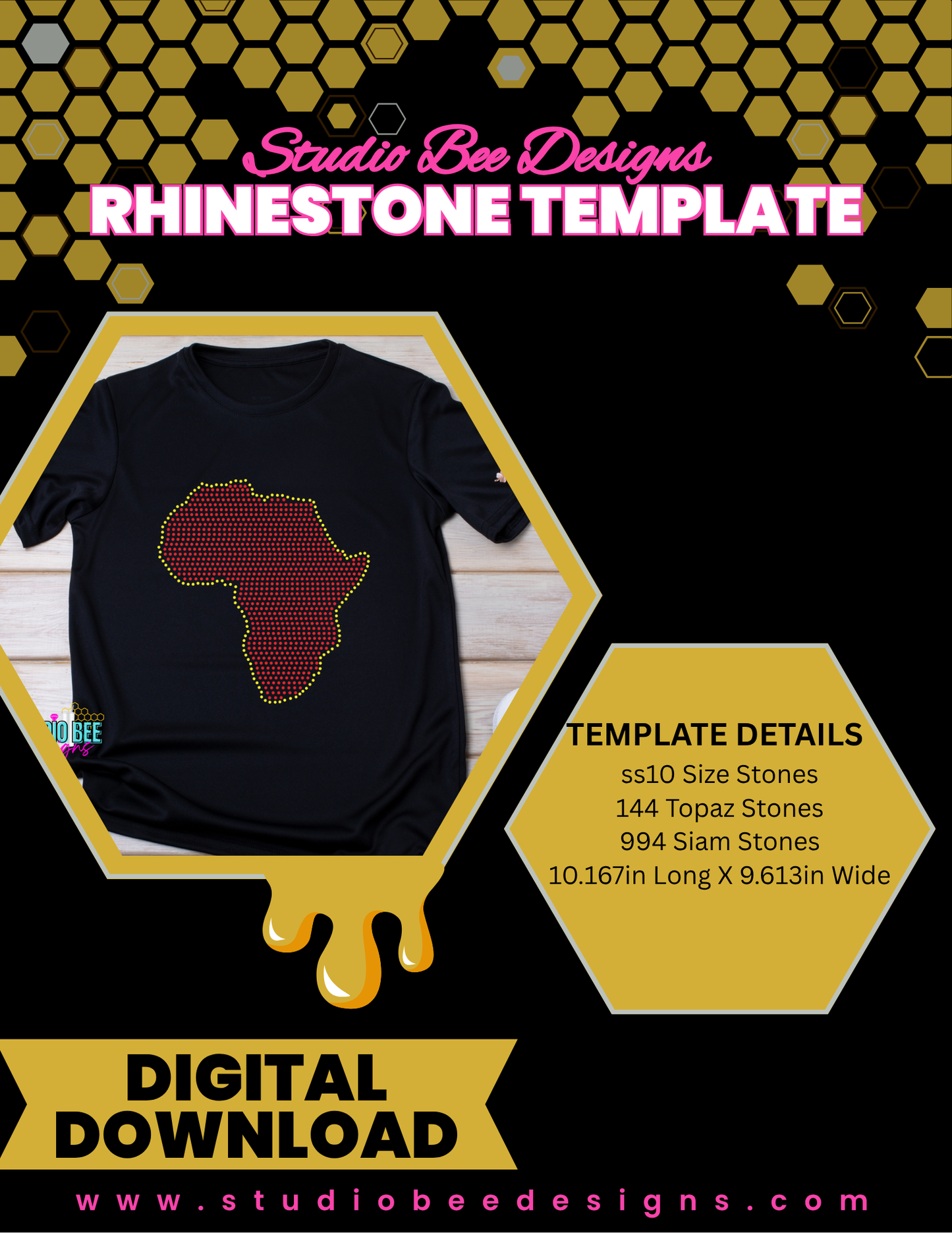 Africa Continent w/Outline Rhinestone Template