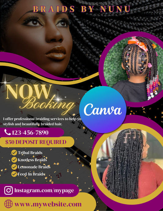 Editable Braid Booking Flyer Template ***INSTANT DOWNLOAD***